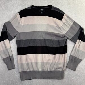 Elwood Pullover Sweater Mens Large Multi Striped Knit Cotton Sleeve Crew Neck